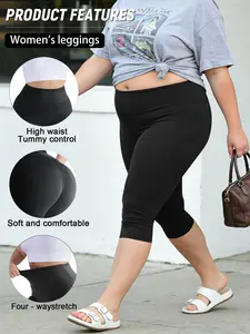 Women's Plus Size Capri Leggings High Waist Tummy Control, Stretchy Yoga Workout Pants (0XL-5X) - Spandex Elastic Fit
