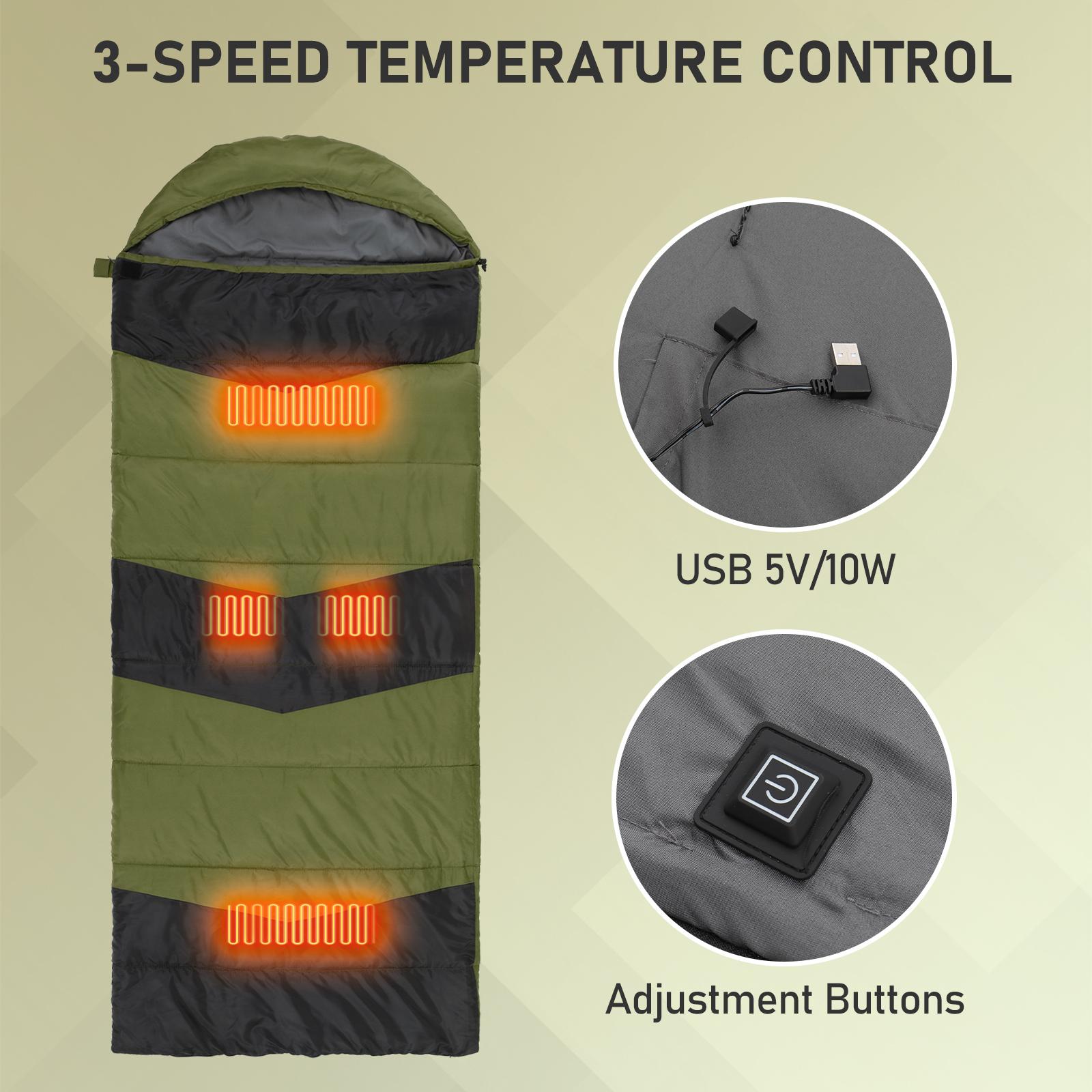 Rectangular Heated Sleeping Bag, Lightweight Sleeping Bag with Multi USB Powered Heating Pads, Waterproof Compact Envelope Sleeping Bag for Backpacking Hiking, Green Rectangular Heated Sleeping Bag, Lightweight Sleeping Bag with Multi USB Powered Heating Pads, Waterproof Compact Envelope Sleeping Bag for Backpacking Hiking, Green