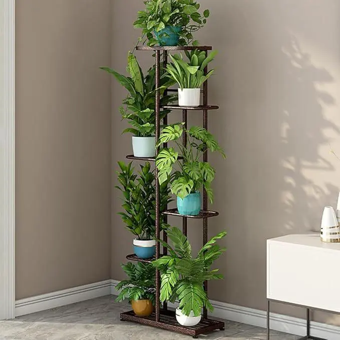 GARVEE Plant Stand with 6 Levels, Metal Flower Shelf, Plant Shelf, Multi-Tier Flower Stand, Flower Bench, Flower Stairs, Plant Stairs, Standing Shelf for Indoor, Garden, Balcony, Decoration, Bronze
