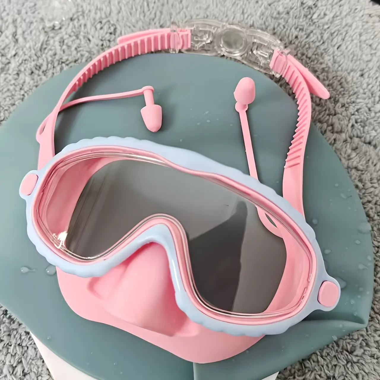 Large Frame Anti-Fog Swim Goggles, High Definition Clear Vision, Adjustable Strap and Comfort Pad - Pink Frame with Blue Silicone Pad, Outdoor Swimming, Beach, Pond Safety Use, Fashion Swimwear, Stable Fit
