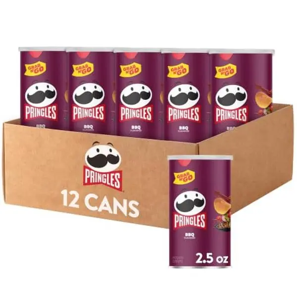 Pringles Potato Crisps Chips, Lunch Snacks, Office and Kids Snacks, Grab N' Go, BBQ (12 Cans)