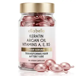 ELLA BELLA Keratin Hair Serum with Argan Oil & Vitamins A, E, B5 – Anti-Frizz Hair Treatment & Night Repair – Hair Vitamins for Women for Smooth, Shiny, Frizz-Free Hair