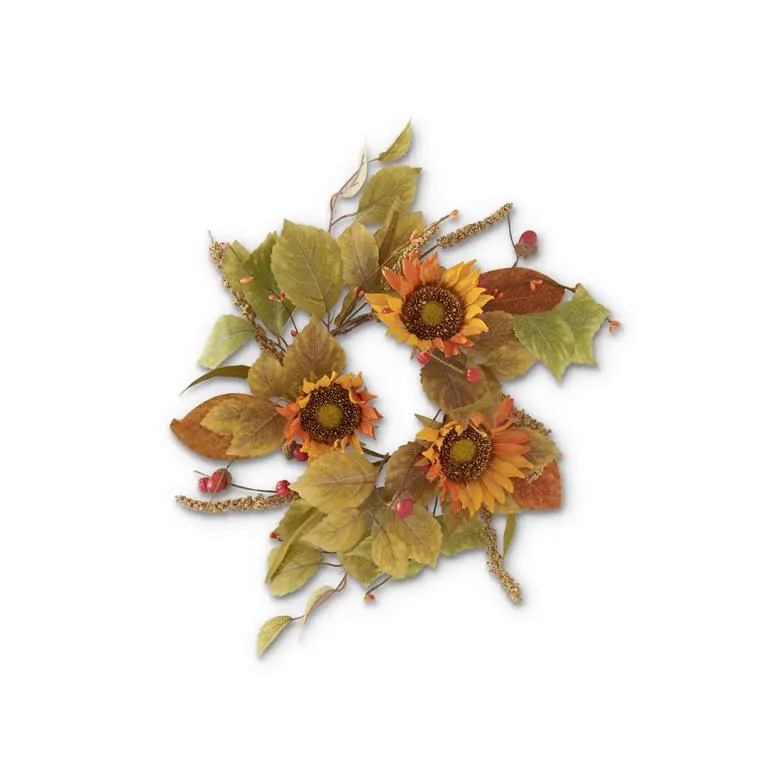 Orange Sunflower Candle Ring w/Mini Pumpkin