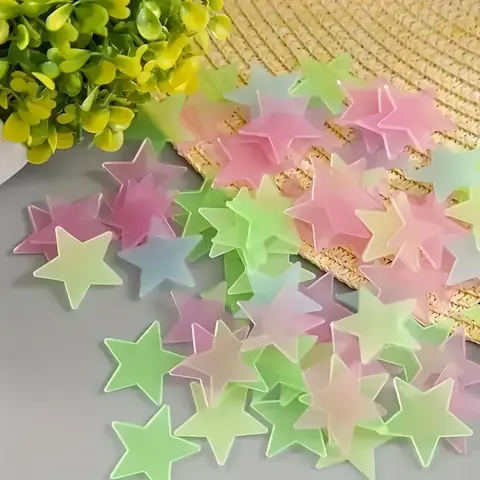 2Pcs Peel-and-Stick PVC Glow-in-the-Dark Star Wall Decals - Flat, Heat-Resistant, Easy-Remove Fluorescent Decor for Kids' Bedroom,Bathroom; Glam,Casual,Contemporary Home Art Window Decor That Creates a Quick Mural Mood,Multicolor