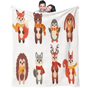 Soft forest animal comfortable fluffy blanket, suitable for children, men and women gift covers, Christmas holiday decorations, suitable for cars, sofas, beds, decorative gifts, a single-sided printed blanket