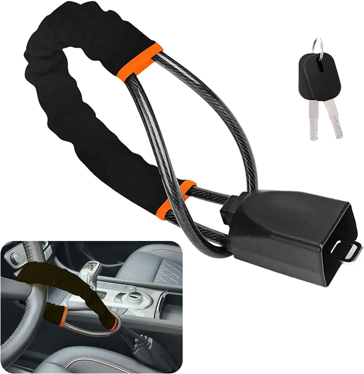 Steering Wheel Lock Seat Belt Lock Universal Anti Theft Car Device Car Theft Prevention Device with 3 Keys Suitable for Most Vehicles Truck SUV VanUniversal Anti-Theft Steering Wheel Lock