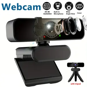 360° Rotatable Webcam 4K/2K Auto Focus Camera, Microphone, Wide Angle Lens & Privacy Cover - Plug Play USB Webcam for PC Laptop Zoom Meetings/Twitch Streaming