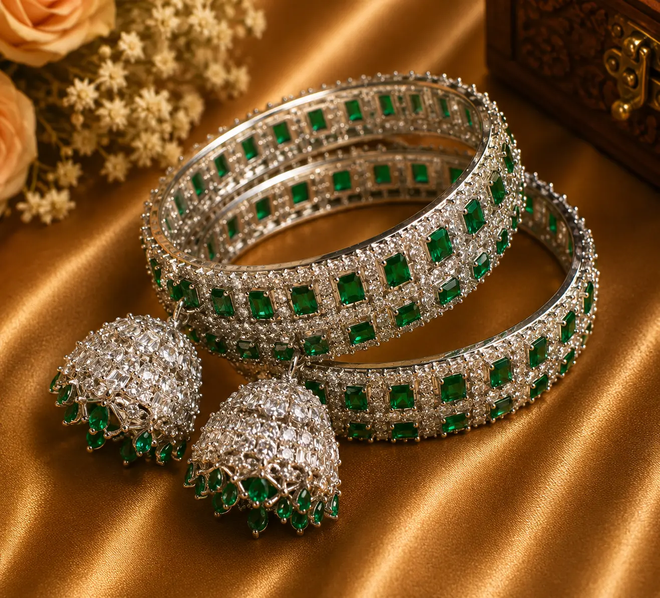 Luxury Indian Designer Bangles with Jhumkis Latkan | Bridal Partywear CZ Bangles | Desi Jewelry size 2.10