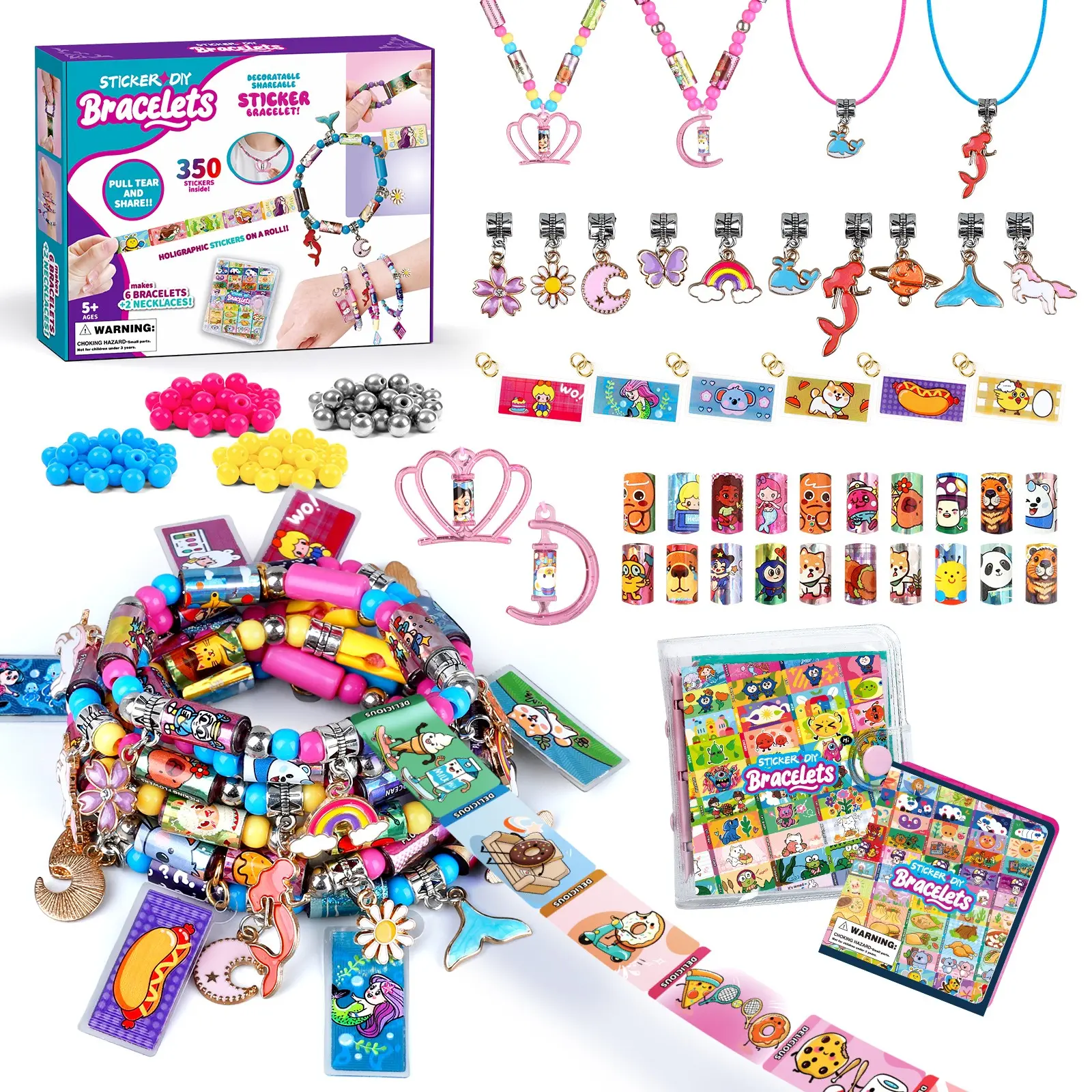350 DIY Sticker Bracelet Kit with 12 Charms, Colorful Beads, Collectible Book, Jewelry Making Craft Set for Fun and Creativity, Creative Craft Kit, Crafts Kit