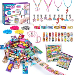 350 DIY Sticker Bracelet Kit with 12 Charms, Colorful Beads, Collectible Book, Jewelry Making Craft Set for Fun and Creativity, Creative Craft Kit