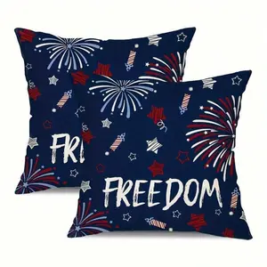 4th Of July Single-Sided Printed Decorative Pillow Covers, Independence Day Red And Blue Stars Freedom America, Envelope Closure Decoration, 18x18 Inch, For Living Room, Sofa, Bed, Car, Western Bedroom Decor& Daily, Festivals, Parties Decor