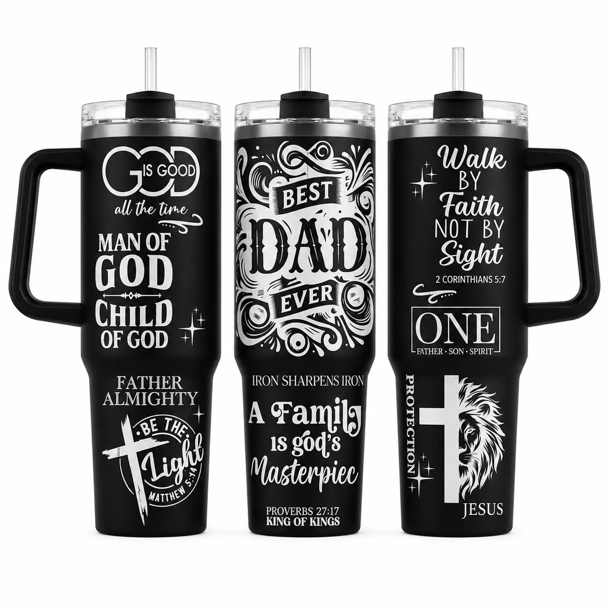 Christian Insulated Stainless Steel Tumbler (30oz/40oz) with Handle & Lid, Portable Water Bottle with Jesus Bible Verse Scripture, Religious Gift for Men Dad (Straw Not Included)