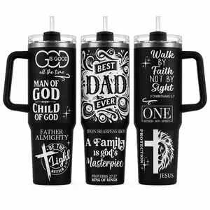 Christian Insulated Stainless Steel Tumbler (30oz/40oz) with Handle & Lid, Portable Water Bottle with Jesus Bible Verse Scripture, Religious Gift for Men Dad (Straw Not Included)