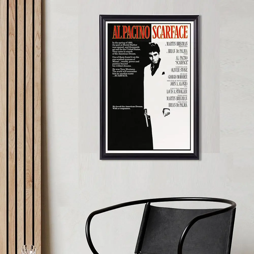 Scarface Movie Artistic Print Poster - Unframed Retro Waterproof Home Decor with Plaid, Polka Dot, Houndstooth, Marble, Herringbone Designs, 16x24in(40x60cm), Multi-Size Option, PVC Tube & Box Included, Ideal for Living Room, Movie Lover Gift
