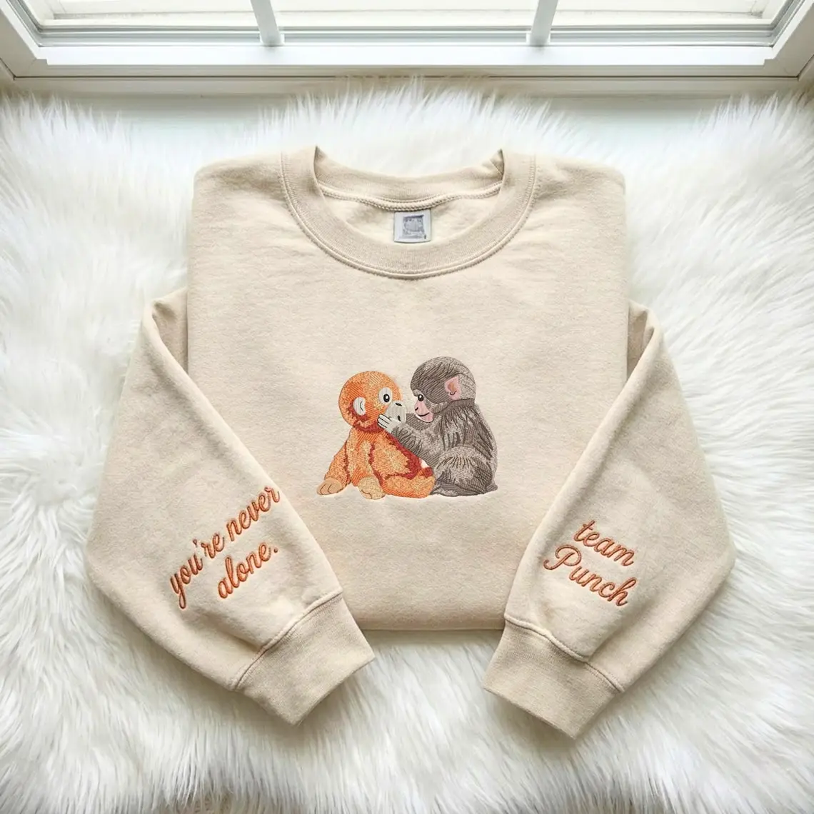 Embroidered Monkey Sweatshirt, Team Punch, You're Never Alone Design