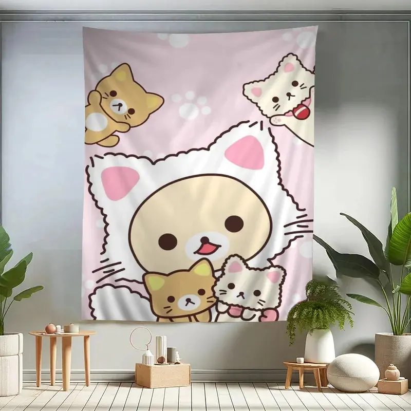 Cartoon Character R-Rilakkuma Hippie Mandala Wall Hanging Tapestry, Ditsy Floral Plain Synthetic Bohemian INS Home Decor, Home Supplies, Room Decor, Decor Inspo