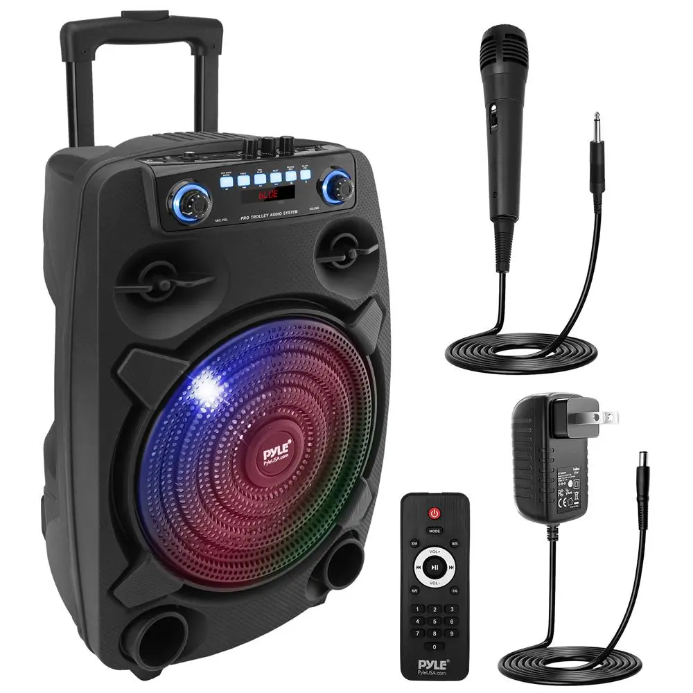 12" Portable Bluetooth PA Speaker - 800W Rechargeable Digital Stereo Bass Speaker with LED Lights, Button Controls, Remote, MP3 Compatibility, USB, Micro SD Card Reader, Built-in Bluetooth Connectivity, Speaker Bluetooth