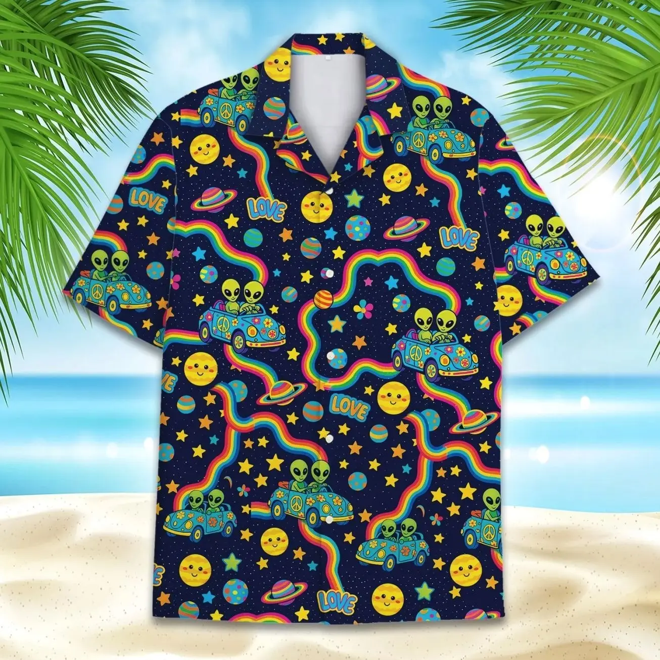 Psychedelic  Alien Rainbow Hawaiian Gift For Friends, Fans