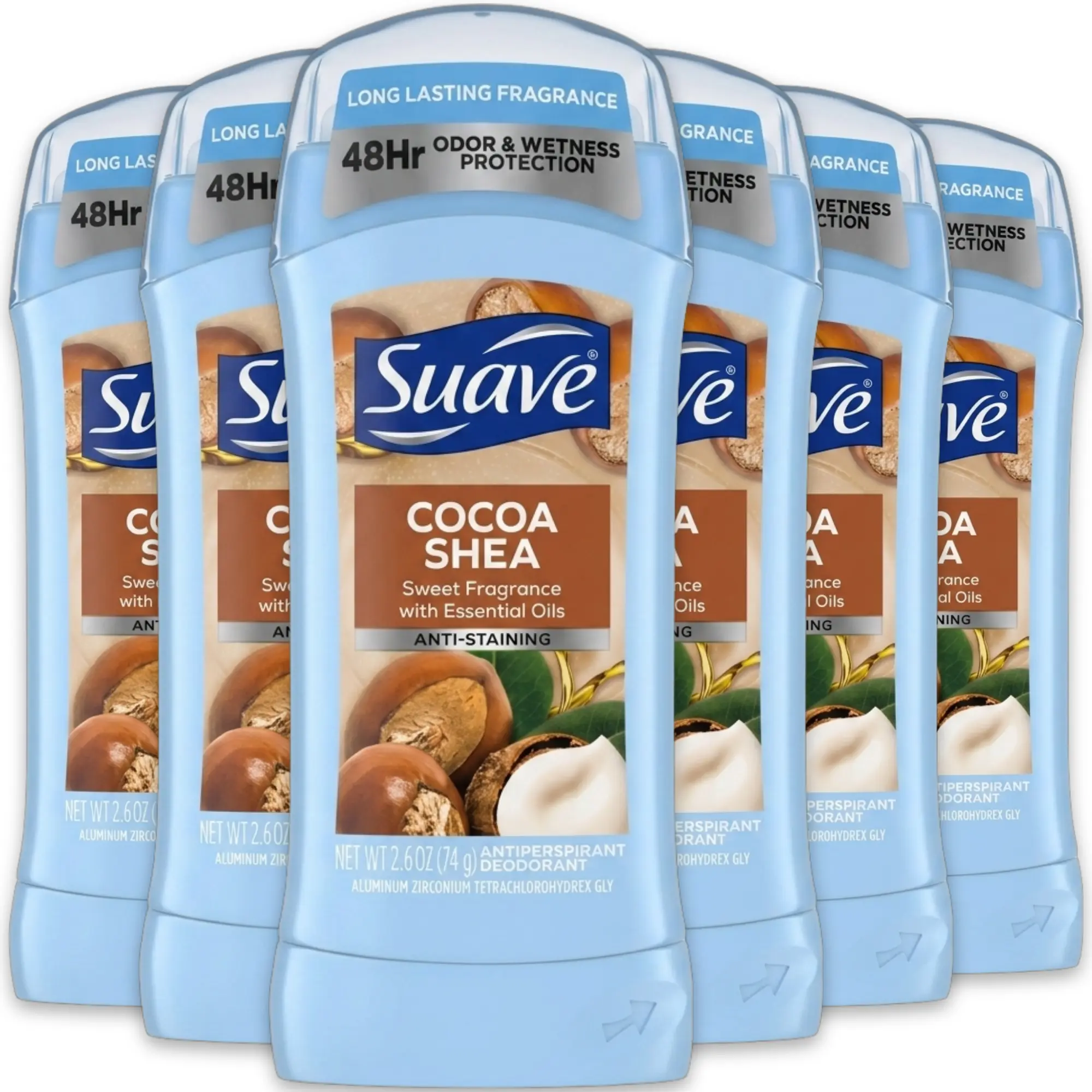 Women's Antiperspirant Deodorant Stick with Cocoa & Shea Butter, 48-Hour Odor Control, Anti-Stain Invisible Formula, 2.6oz Multi-Pack for Female Body Care Needs, Aluminium, Sweat Control