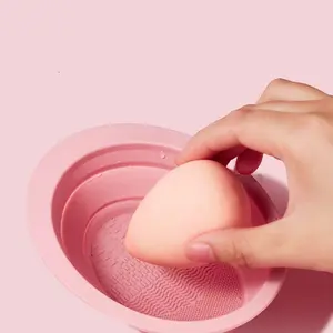 Professional Makeup Brush Cleaning Bowl, Round Cosmetics Brushes Cleaning Scrubber, Portable Makeup Brushes Washing Tool, Beauty Blender Cleaning Pad