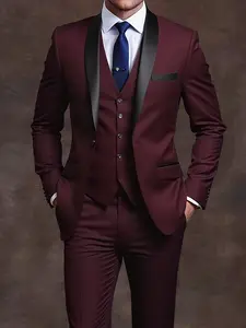 Men'S 3pcs Suit Set - Slim Fit, Long Sleeve, Solid Color, Non-Stretch Fabric, Lapel Collar, Fake Buttons, All-Season Wear, Perfect for Weddings, Work Uniforms, And Holiday Gifts, Wedding Attire | Slim Fit Suit | Nonstretch Fabric, Suit For Men