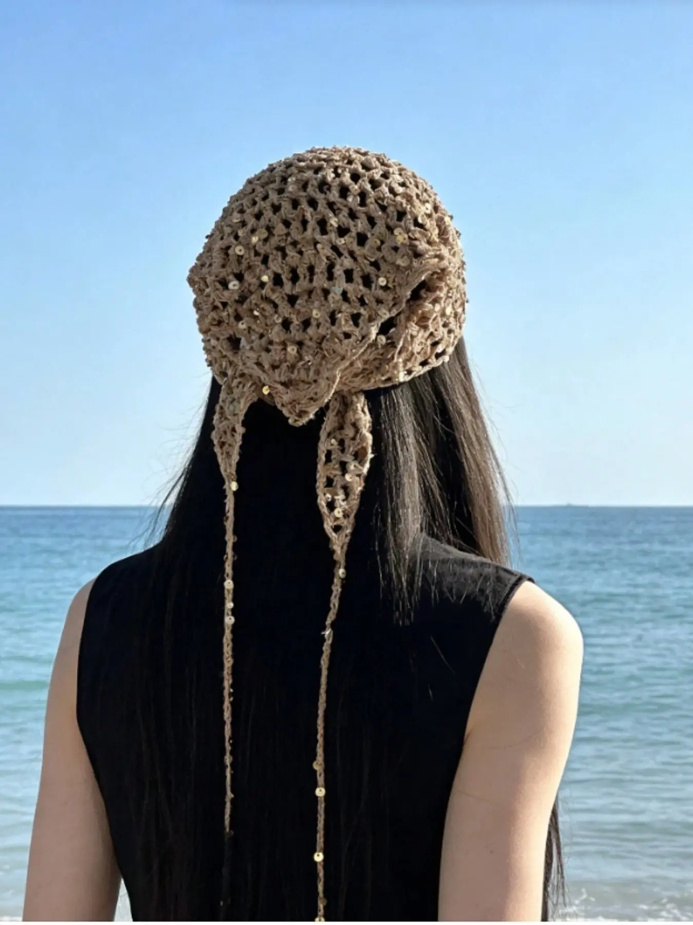 Sequin Sexy Lace-Up Triangular Scarf, Fashion Headscarf, Women's Summer Fashion Headband, Versatile Decorative Multi-Functional, Street, Bohemian, Boho Style Scarf, Vintage, Fashion, Wasteland Style, Y2K, Daily Wear, Festival Parties, Beach Vacations