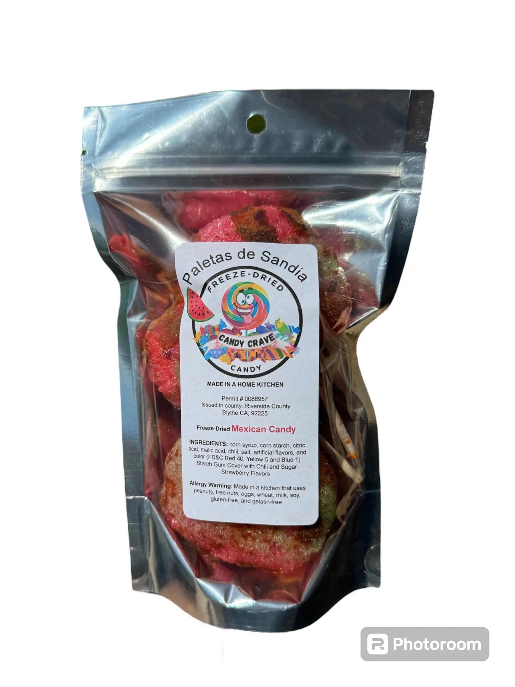 Freeze Dried Mexican Candy Rebanaditas-Paletas/Lollipops de Sandia/Watermelon covered with chilli powder