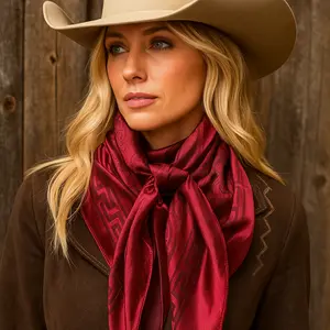 35X35" Burgundy Jacquard Wild Rag / Scarf WR4046