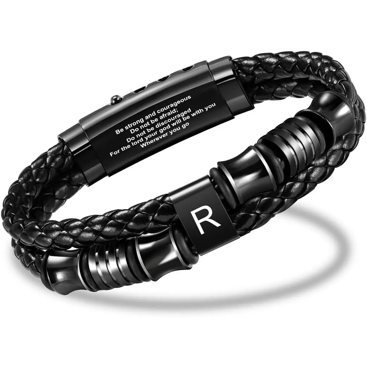 Men's Woven PU Leather Bracelets - Adjustable Cuff Wristband with Initial Letter Charm, Engraved Buckle, Multi-Size, Engraved Letters, Initial D, Birthday Gift Ideas for Guys (Include Dimensions Note), Woven Strap, Gifts For Boyfriend, Jewelry, 8.46In, Al