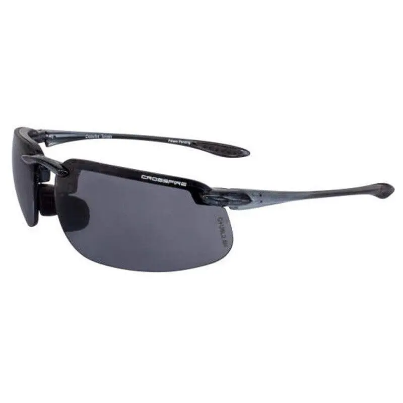 Hard Coat Polycarbonate Safety Glasses - Smoke Lenses, Ultra-Light Crystal Black Frame, Adjustable Rubber Nosepiece, Rubber Temple Grips, Dual Mold, ANSI Z87.1+ Rated, Ensures Safety From UV Rays, Scratch Guard, Better Stability, For Construction Use, 99.
