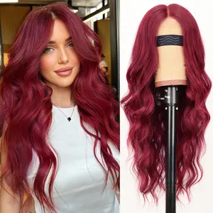 Burgundy Wig for Women, Long Wavy Wig, Middle Part 26 Inch, Heat Resistant Synthetic Wig, Daily Use, Ca Prop 65 Compliant