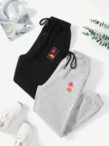 Women's Cartoon Print Drawstring Waist Sweatpants, Casual Pocket Jogger Pants for Fall & Winter, Women's Trousers for Daily Wear