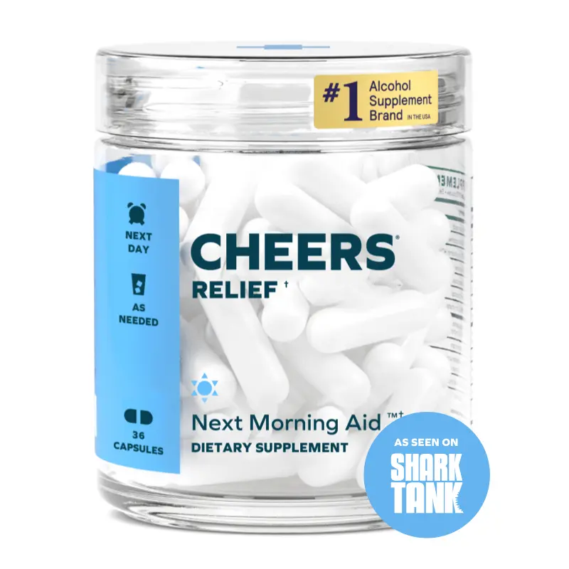 Cheers Relief | Supplement with Ginger, White Willow Bark, L-Theanine, Caffeine | 12 Doses | 36 ct