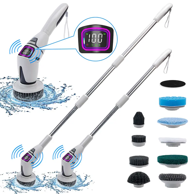 Sakerplus Multi-Functional Cordless Electric Spin Cleaner with 10 Interchangeable Brush Heads, Rechargeable Power Scrubber for Bathroom, Kitchen, Tile, Tub, Floor & More
