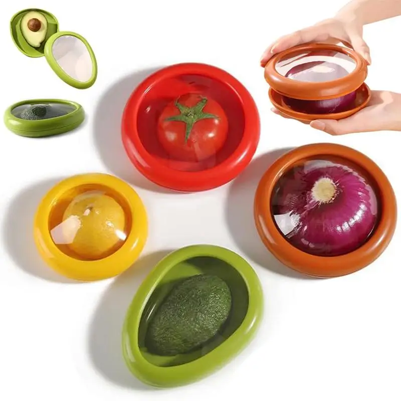 Avocado Saver & Tomato Holder, 4 Counts/set Reusable Refrigerator Storage Container for Garlic, Onion, Lemon and Potato, Fruit & Vegetable Storage Box