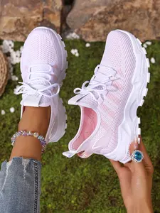 Spring New Women's Casual Athletic Shoes, Lightweight Color Block Soft Sole, Outdoor Non-Slip Low-Top Sneakers for Travel & Gardening