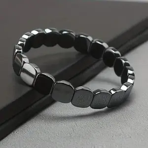 Hematite Bracelet for Men Natural T-Levels Support Mental Clarity Focus Stretch Rope Beads Jewelry Gifts for Christmas Birthday