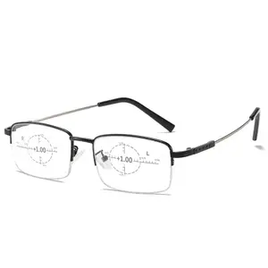 Smart Zoom Progressive Reading Glasses - Photochromic Blue Light Blocking, Titanium Memory Frame for Men & Women (Dual-Use)