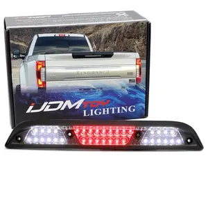 iJDMTOY Smoke Lens w/Chrome Reflector Full LED High Mount Third Brake Lamp w/ F1 Strobe Flash Feature For Ford 2015-2020 F-150, 2017-up F-250 F-350, 2019-up Ranger, 2022-up Maverick