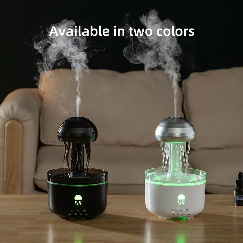 New 0.35L Mini Natural Aromatherapy Diffuser Humidifier for Home - Essential Oil Compatible, Rotating Raindrop Design, Colorful Night Light, Remote Controlled, Space-Saving Desktop, US Plug, Room Diffuser Machine, Misting Machine, Diffuser For Home