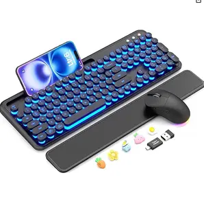 SABLUTE CK13Pro Wireless Keyboard and Mouse Combo - Backlit Typewriter Keyboard with Magnetic Wrist Rest & Phone Holder, Light Up Round Keycaps, 2.4GHz Cordless Set for Mac, Windows, PC, Laptop,