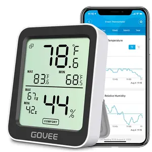 Govee H5075 Smart Digital Indoor Thermometer Hygrometer, Bluetooth Temperature-Humidity Monitor with 164ft Remote App Control, Notification Alerts, 2-Year Data Storage Export for Bedroom, Wine Cellar