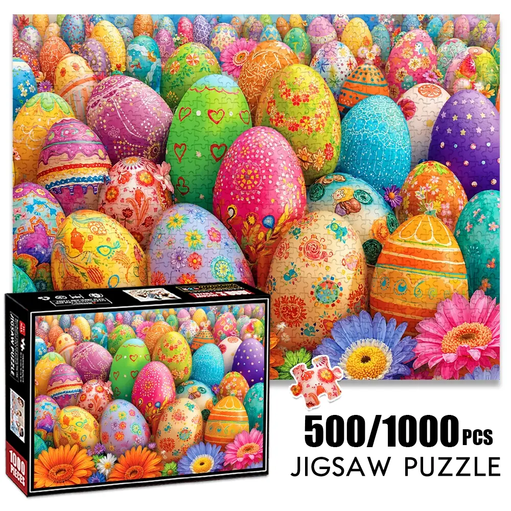 1pc 1000 piece adult puzzle 70x50cm Colorful Decorated Easter Eggs with Floral Accents 500 pieces paper jigsaw puzzle suitable for DIY creative games for adults and families, birthday and holiday str Montessori Puzzles Gift