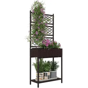 Outdoor Wicker Planter with Trellis – Elegant Built-In Trellis Supports Small Climbing Plants. Doubles as Decorative Feature for String Lights or Ornaments. Brown
