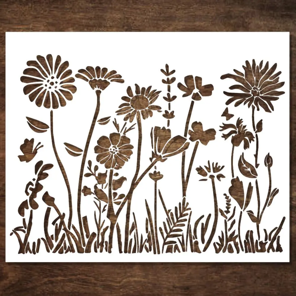 Large Wildflower Stencil for Painting (15x12 Inches) - Stencils for Crafts Reusable for Canvas, Fences, Fabric, Furniture - DIY Wall Stencils for Painting Large Pattern