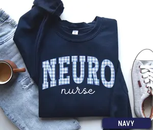 Neuro Nurse Short Sleeve T-SHIRT OR Sweatshirt  , blue gingham Neuro Nurse, Neurology Nursing Grad Gift, Neuroscience RN Graduate, Neuro ICU Graduation Gift