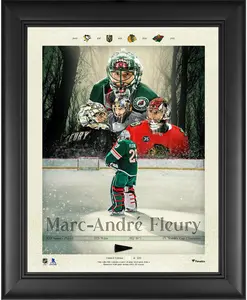 Marc-Andre Fleury Minnesota Wild Framed 13" x 16" NHL Retirement Collage with a Piece of Game-Used Puck from the 2024-25 Season - Limited Edition of 229