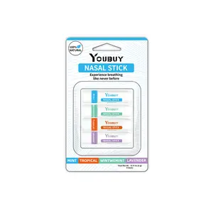 YOUBUY Nasal Stick Set of 4 - Boosts Focus & Enhances Breathing with Menthol - Relieves Nasal Congestion - Natural Essential Oils - Portable Inhaler Sticks for Focus & Comfort