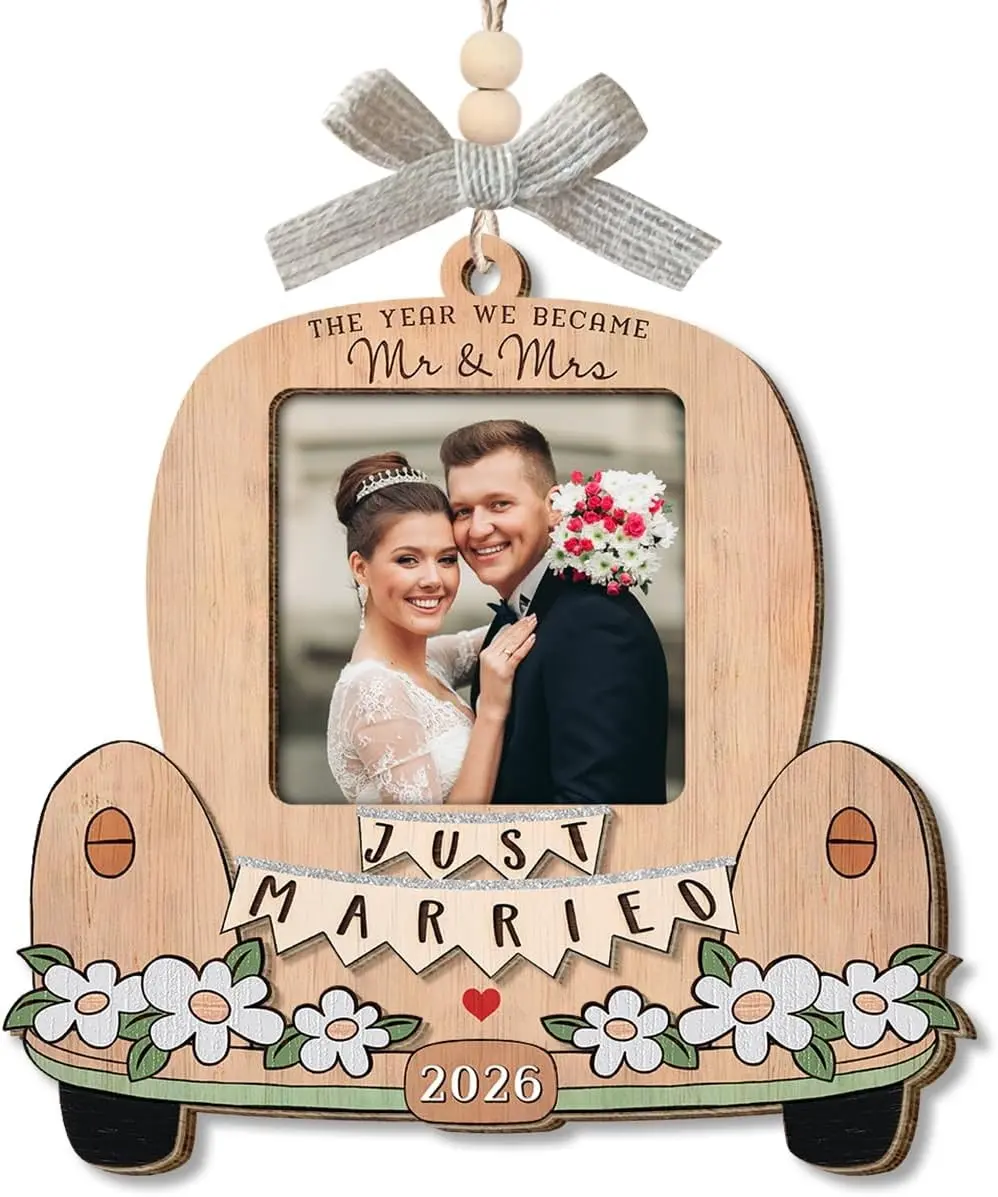 Personalized Wedding Gifts for Couples 2026 Engagement Gift for Him Her Bridal Shower Gift for Bride Newly Wed Gifts for Mr and Mrs Couple Custom Wooden Ornaments with Picture