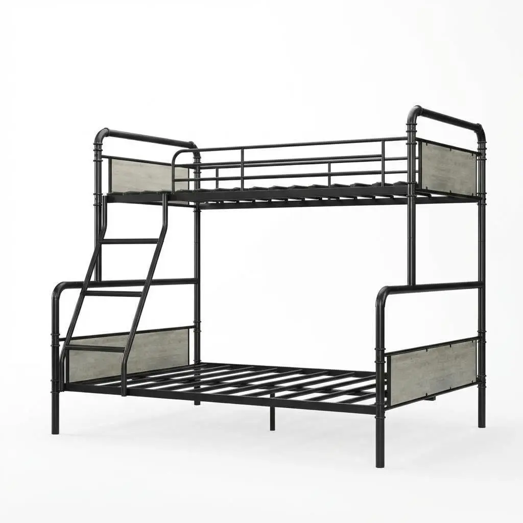 Garvee Twin Over Full Bunk Bed with High Guardrail and Ladder, Convertible to 2 Separate Beds, Sturdy Heavy Duty Metal Slats, Metal Frame, No Spring Box Needed, Black & Gray Finish